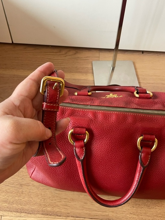 Prada Red Pebbled Leather Shoulder Bag with Gold Hardware - Picture 11 of 16